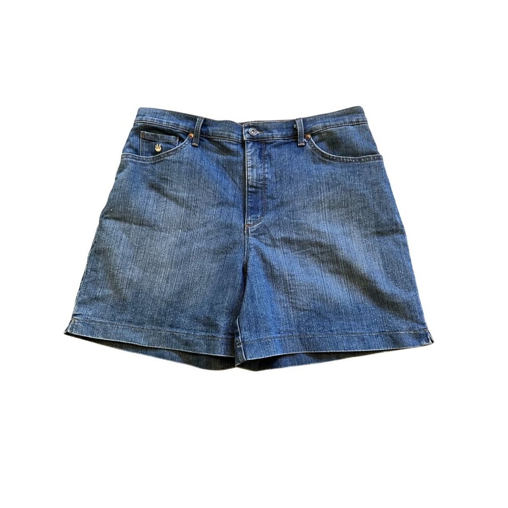 Gloria Vanderbilt Amanda Womens Denim Shorts 14 Blue With Gold Embroidered Back - Picture 1 of 9